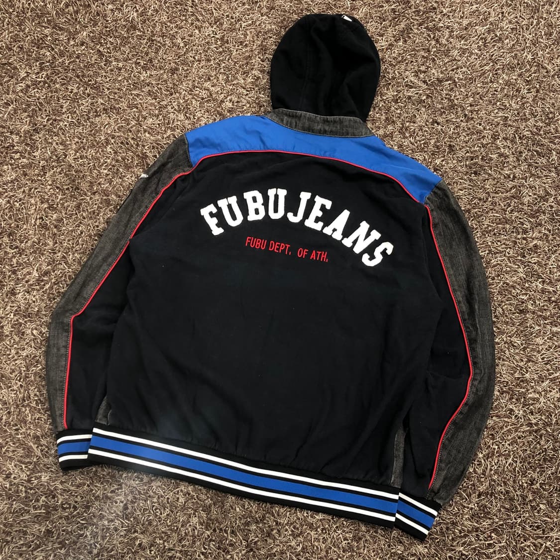 후부 데님 후디드 레이싱 바이커 자켓 상품이미지6