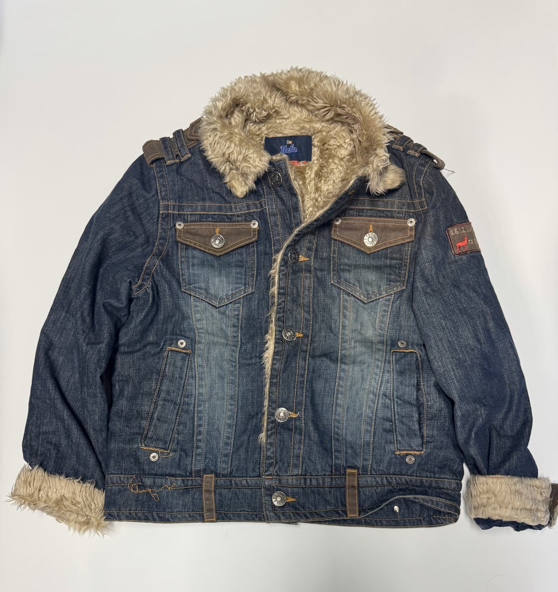 빈티지 y2k 올드스쿨 양털 퍼 데님자켓 상품이미지1