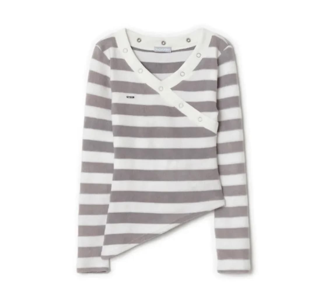 허그유어스킨 스트라이프 브이넥 니트 탑 화이트 퍼플 상품이미지1