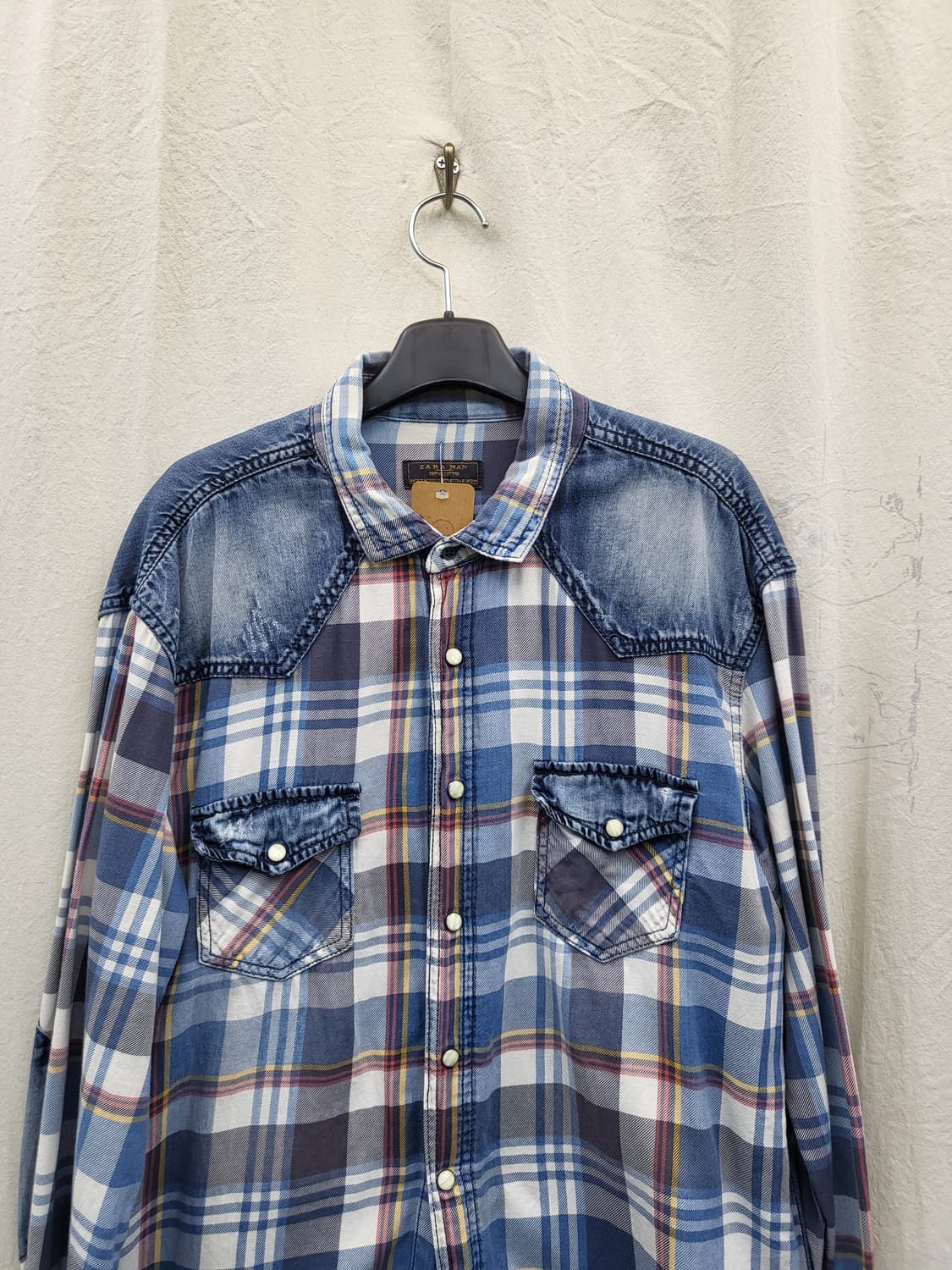 Zara man 체크 데님 웨스턴 셔츠 상품이미지3