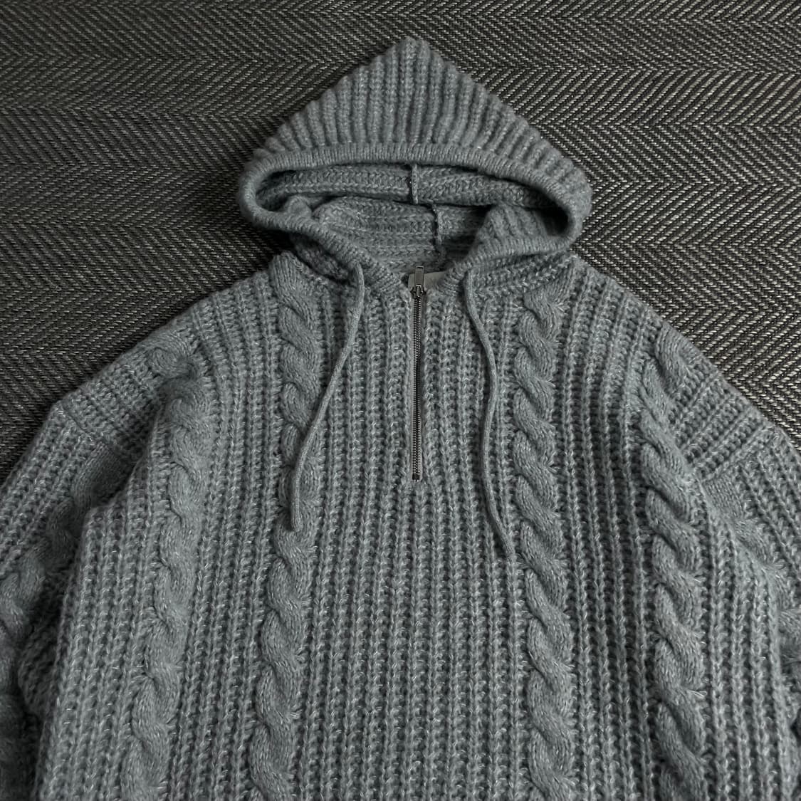 무드인사이드 꽈배기 후드 반집업 니트 그레이y 3797 상품이미지5