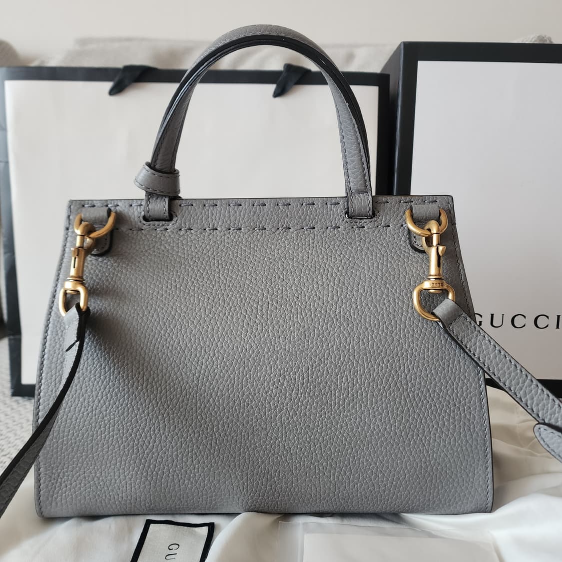 초민트급 구찌 GG 마몽 탑핸들 숄더백 스몰 그레이 상품이미지5
