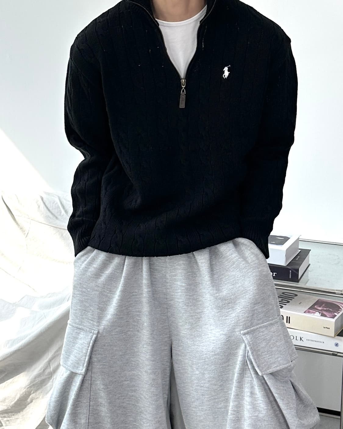 폴로 랄프로렌 블랙 케이블 니트 하프집업 L 상품이미지1