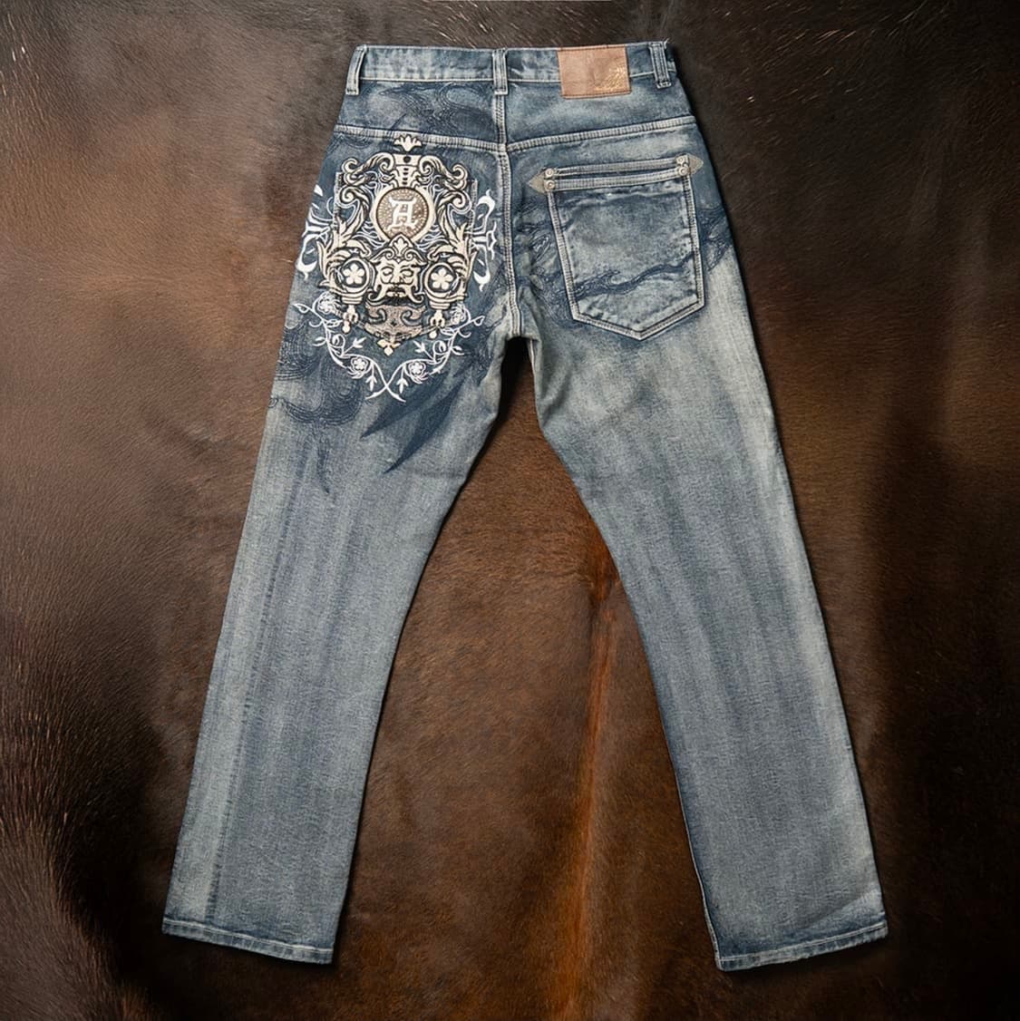 아카데믹스 데님 빈티지 워시드 자수 올드스쿨 연청 데님 팬츠 2000s 상품이미지2