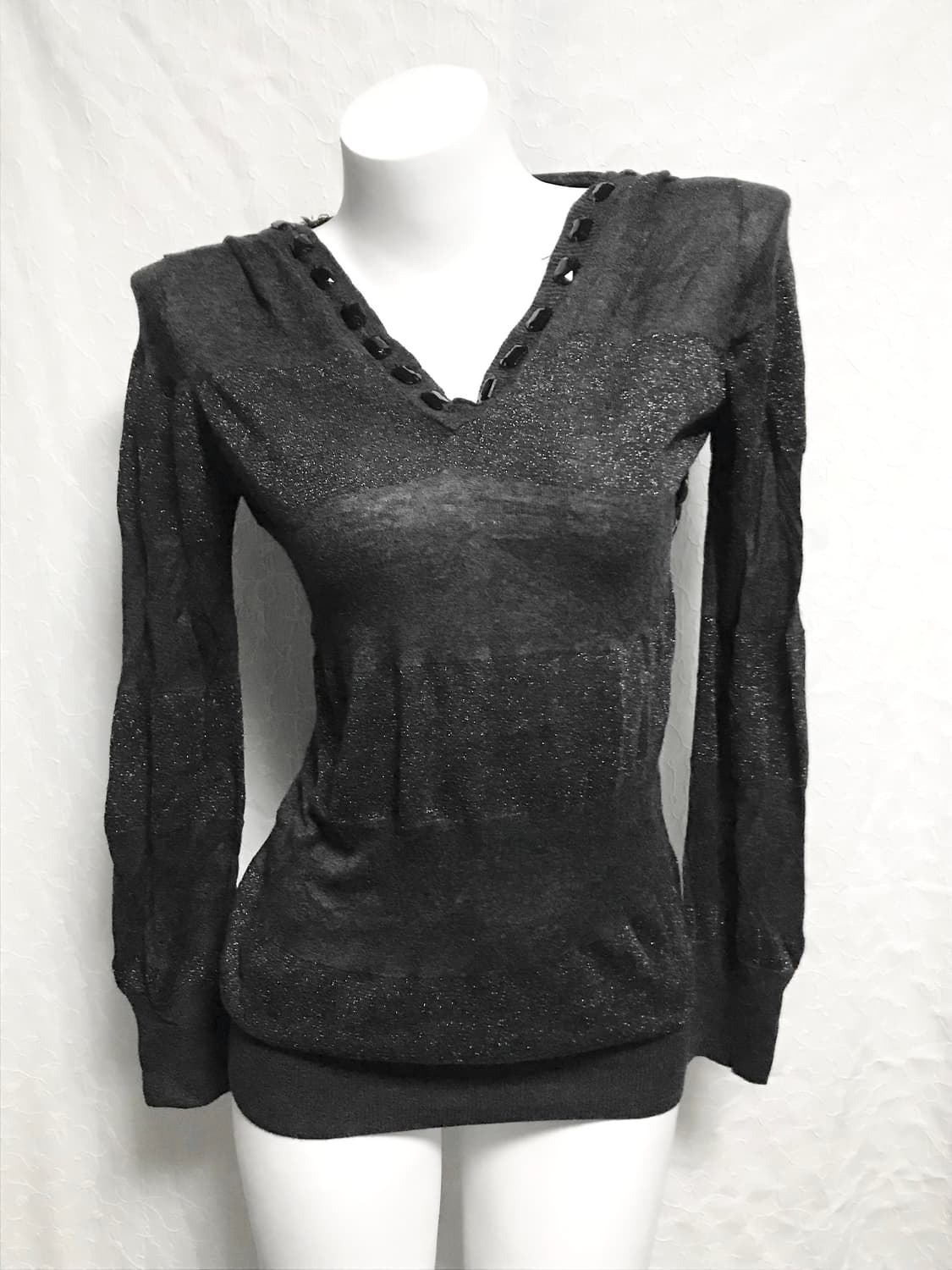 빈티지 vkei 펑크 스터드 글리터 니트 후드 롱슬리브 탑 상품이미지2