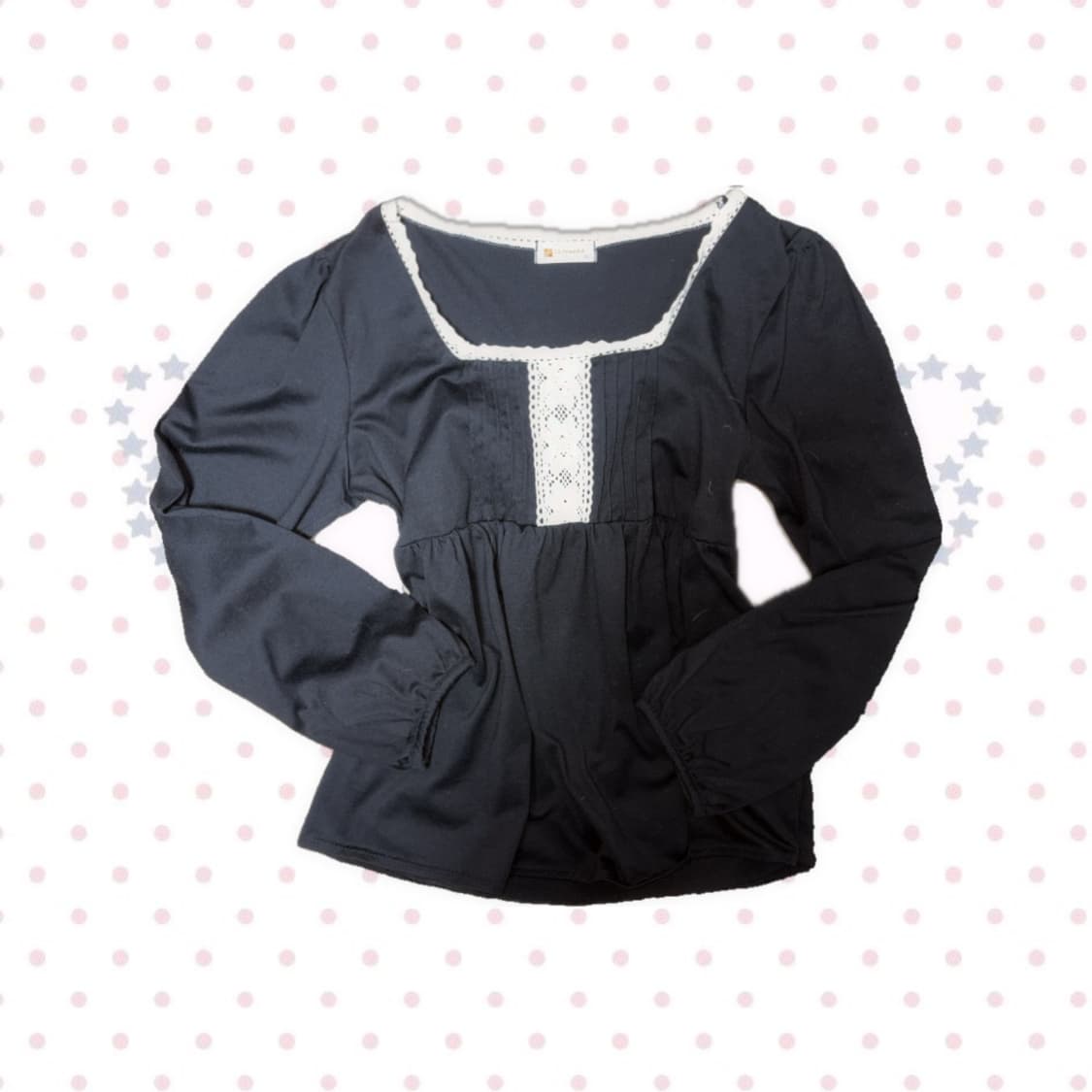 히메갸루 모리걸 레이스 포인트 블랙 긴팔 탑 상의 상품이미지1