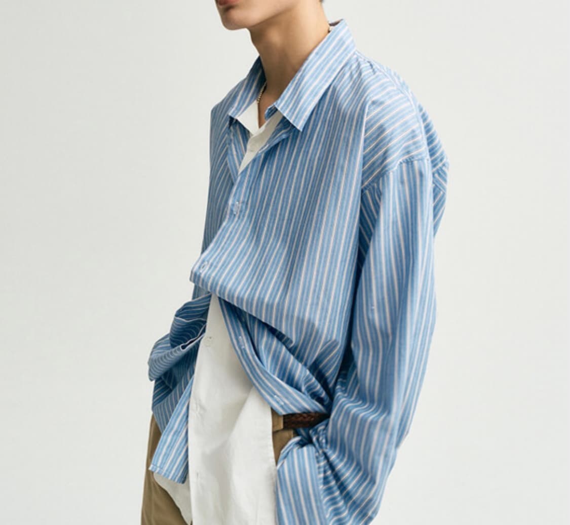 NOIRER 레이어드 더블카라 스트라이프 셔츠  상품이미지2