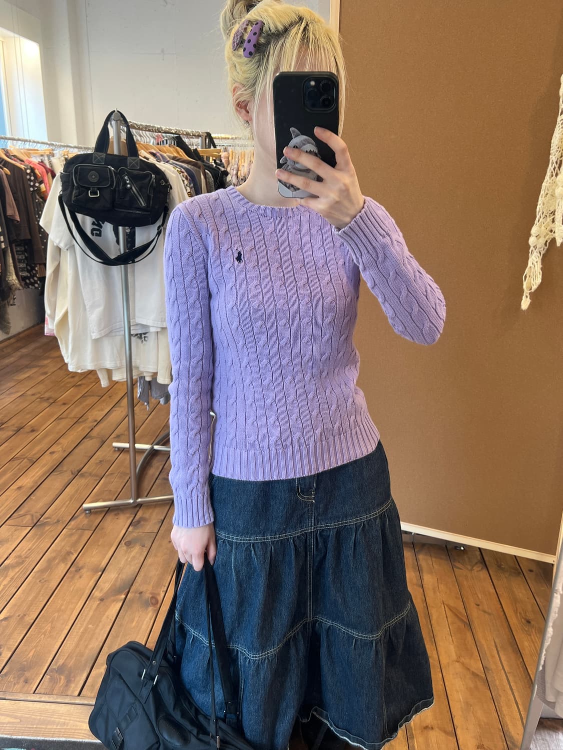 폴로 퍼플 꽈배기 니트 상품이미지1