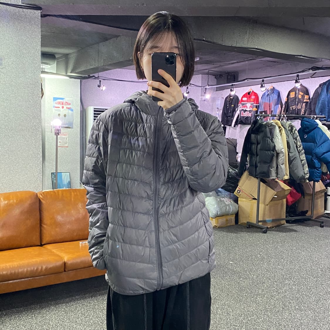 빈티지 그레이 후디 경량패딩 B3455 상품이미지1