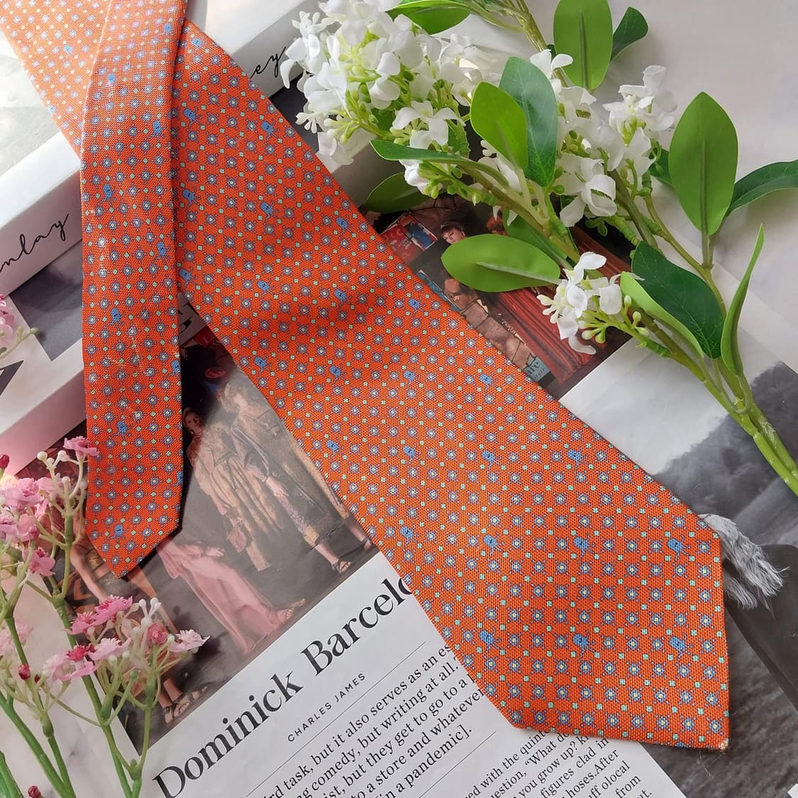 에트로 실크 오렌지 기하 패턴 넥타이 9.6cm A+~A등급 K1865
 상품이미지4
