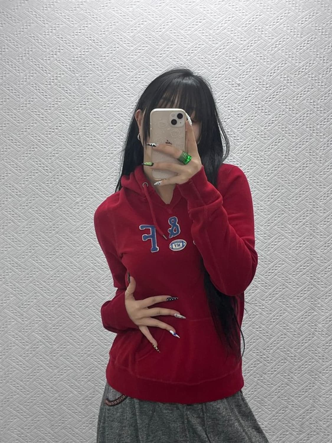 아베크롬비 Y2K 00's 딥레드 슬림핏 약기모 후드티 L C08536 상품이미지2