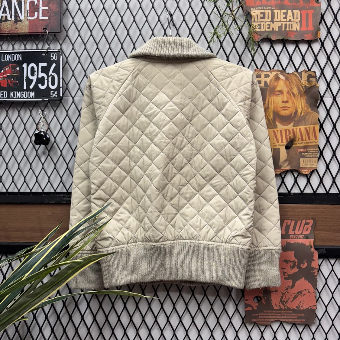 라코스테 퀄팅 패딩 점퍼 니트 카라 하이넥 버튼업 디테일 크림베이지 상품이미지2