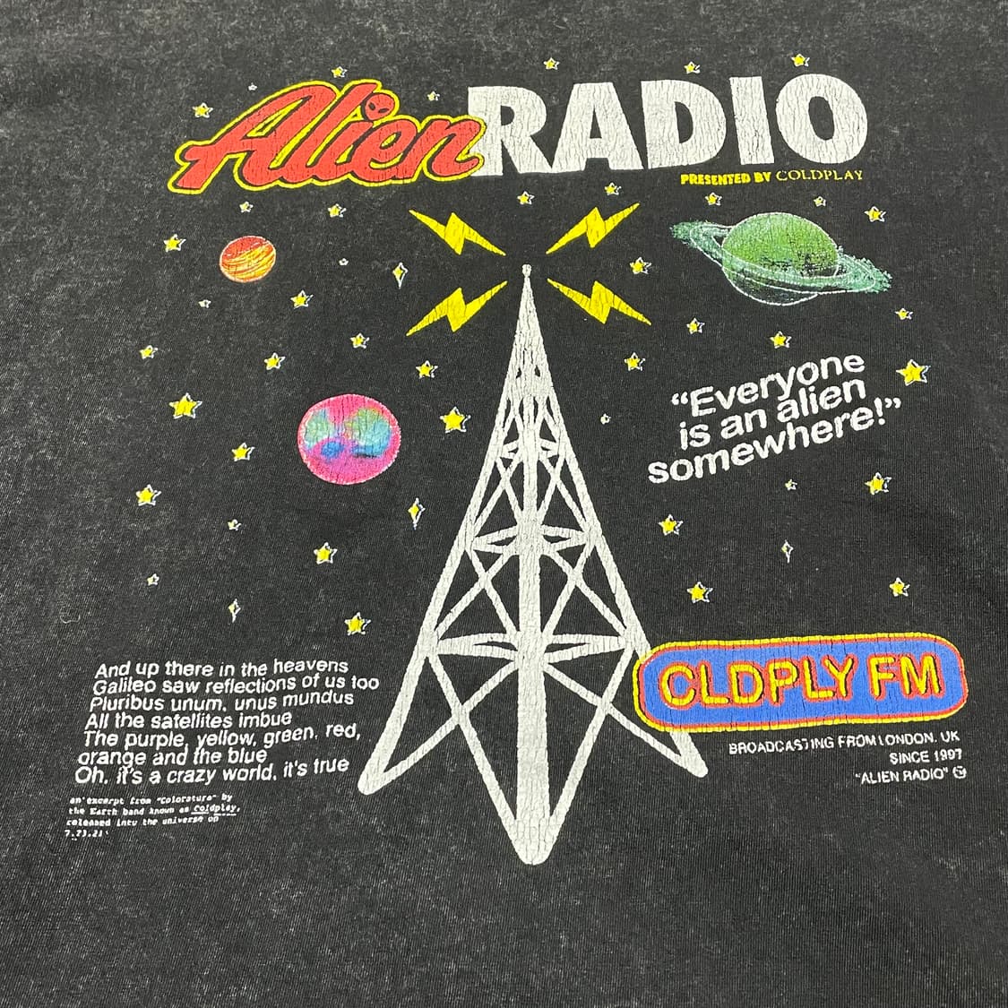 [XL] 콜드플레이 Alien Radio 워싱 반팔 티셔츠 상품이미지3