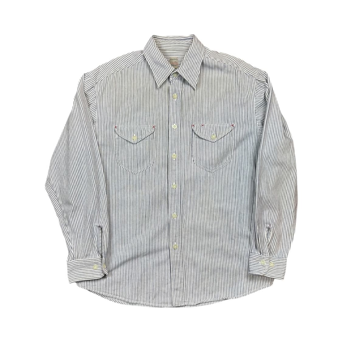 L) 빈티지 JPN 화이트 네이비 스트라이프 코튼 셔츠 TS-042 상품이미지1
