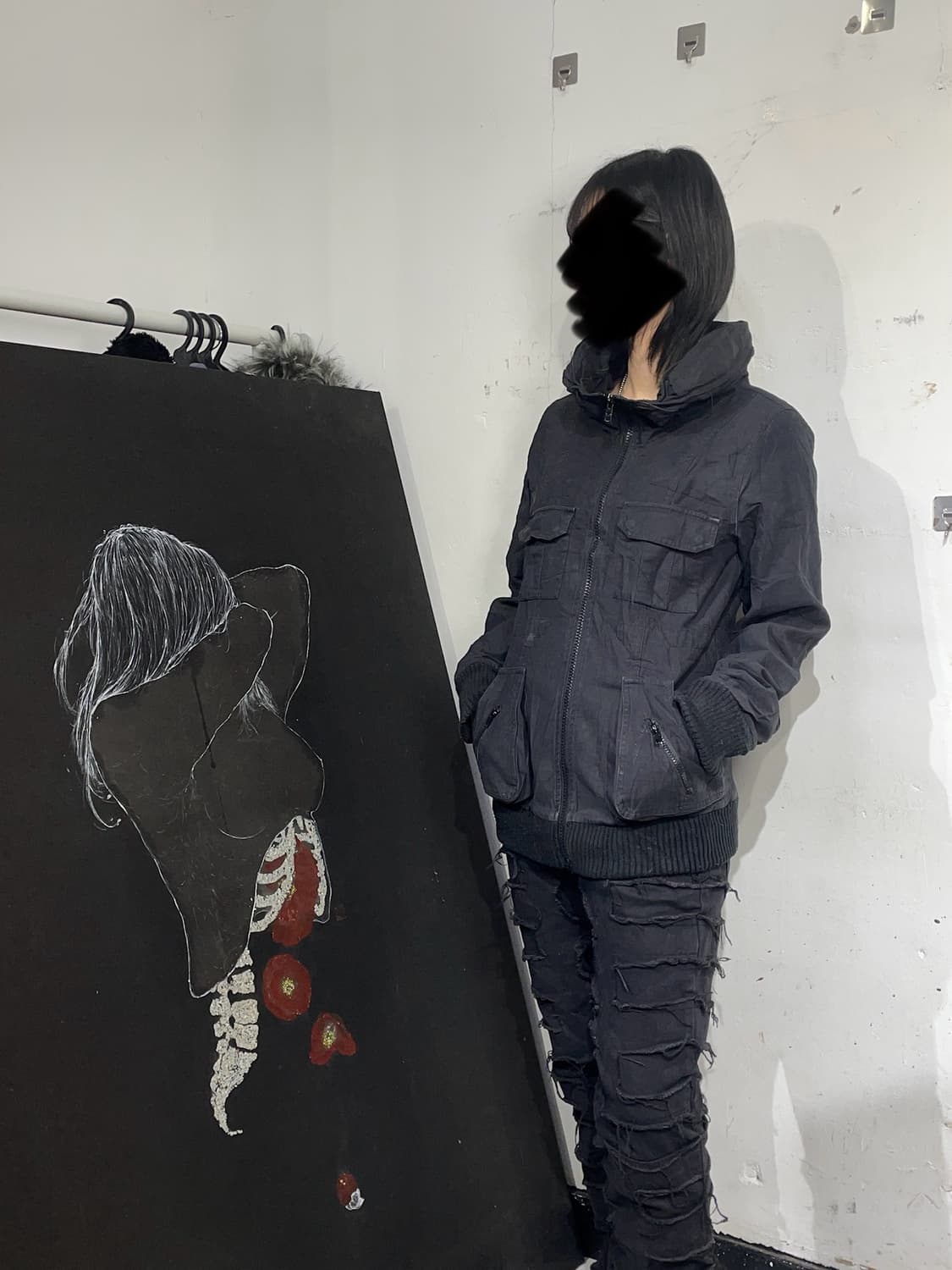 일본빈티지 Azul 블랙 빅후드 3D 포켓 고딕 텍티컬 펑크 자켓 M 상품이미지5