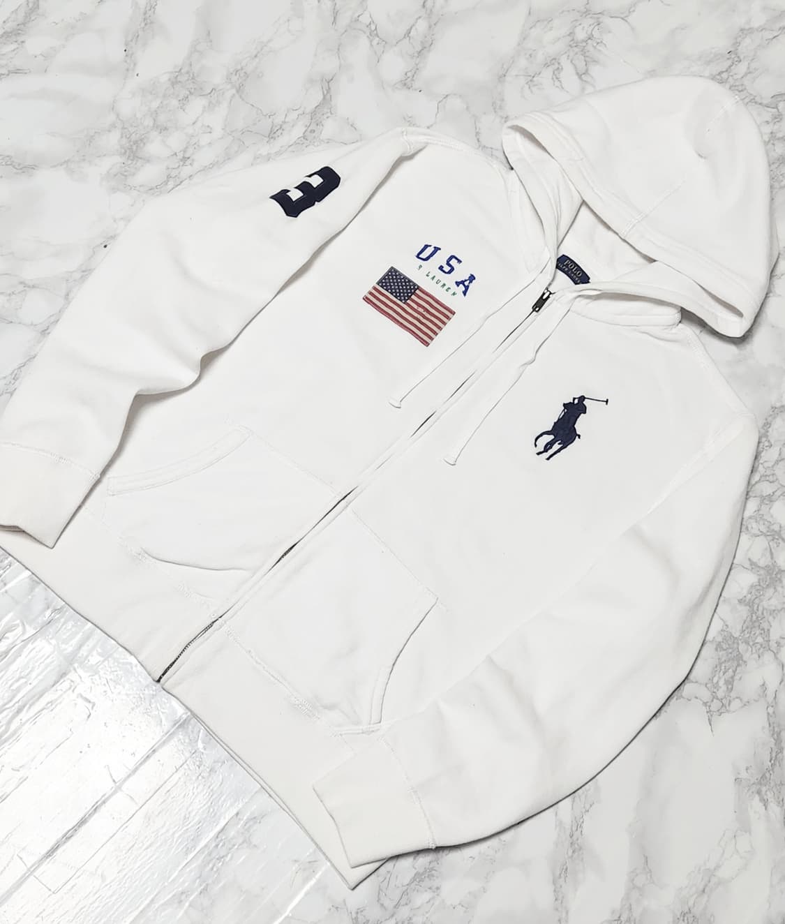 폴로 랄프로렌 빅포니 화이트 USA 성조기 후드집업 자켓 상품이미지1