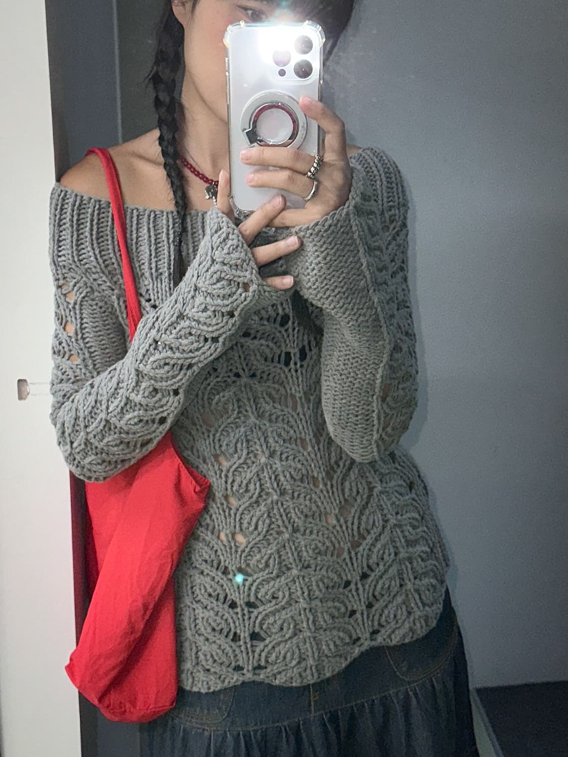 gray off knit top 상품이미지1