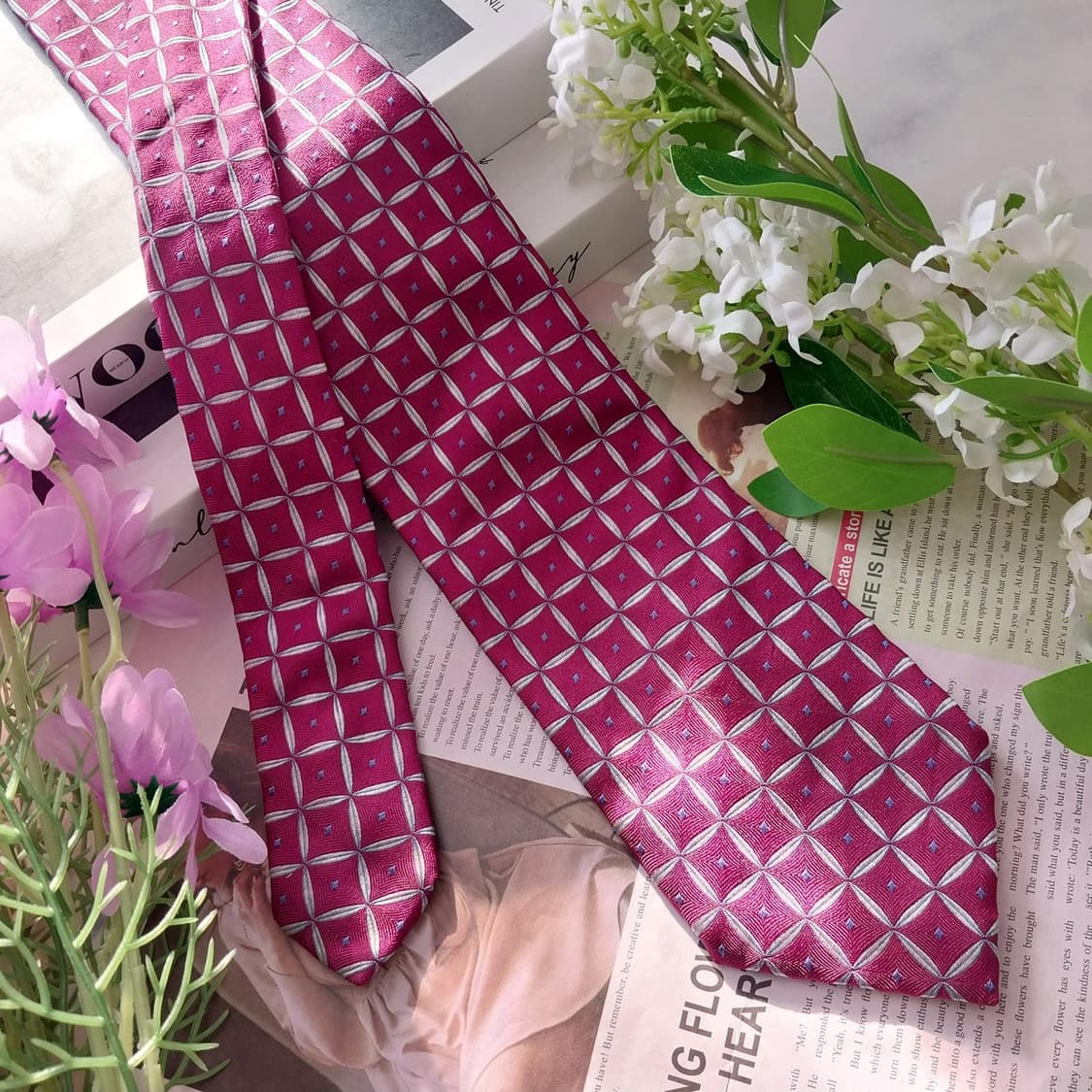 앤드류스타이 실크 진핑크 지오메트릭 넥타이 8.8cm A+등급 K1416 상품이미지2