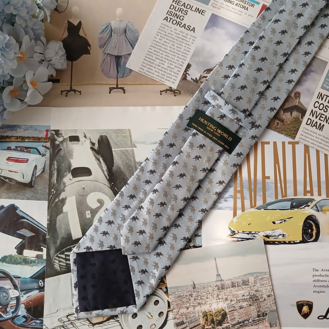 헌팅월드 실크 스카이블루 코끼리 넥타이 9.5cm A등급 A19181
 상품이미지4