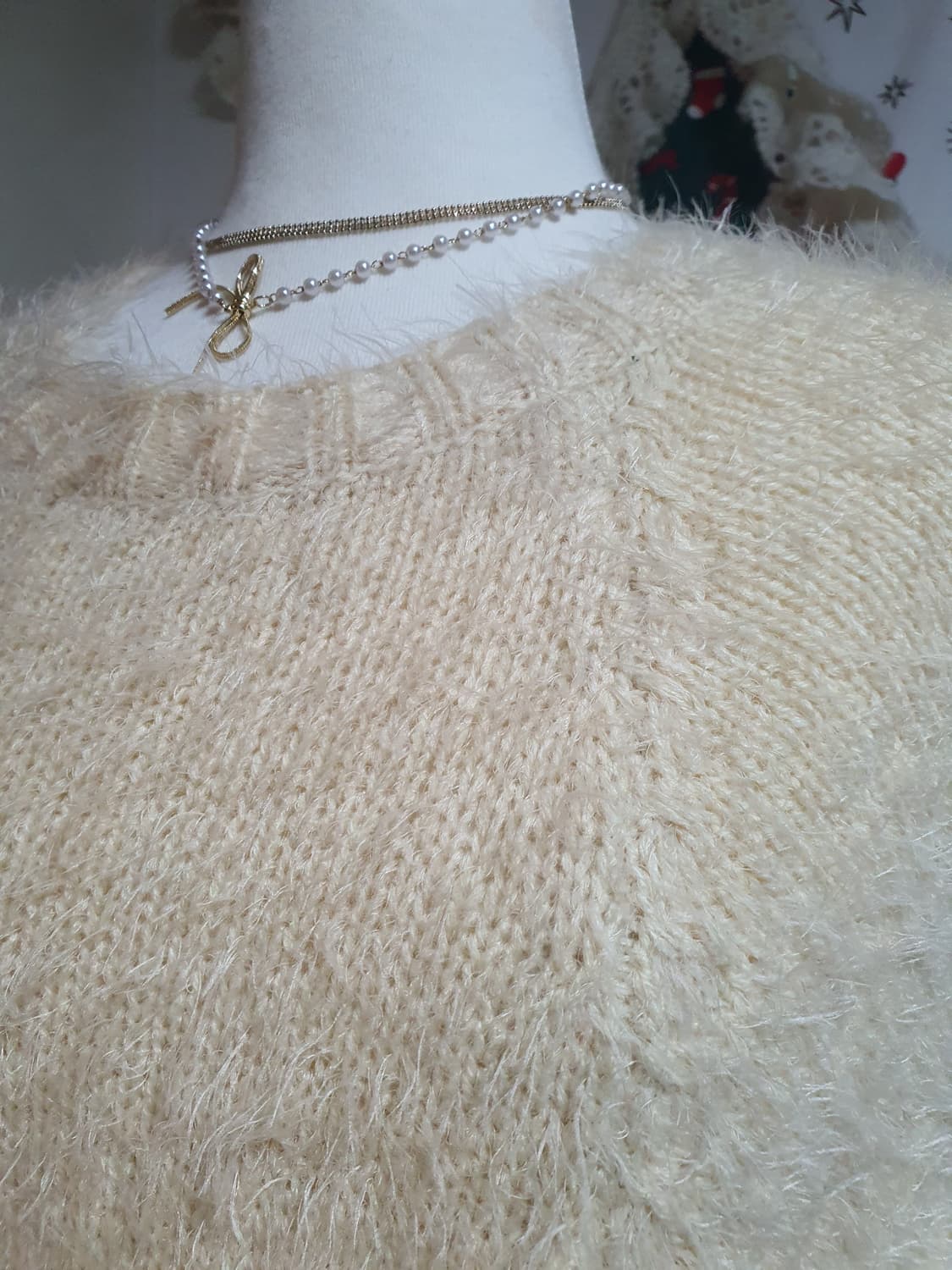 [모리걸] 아이보리 털실 니트 루즈핏 케이프 달천 사와코 상품이미지3