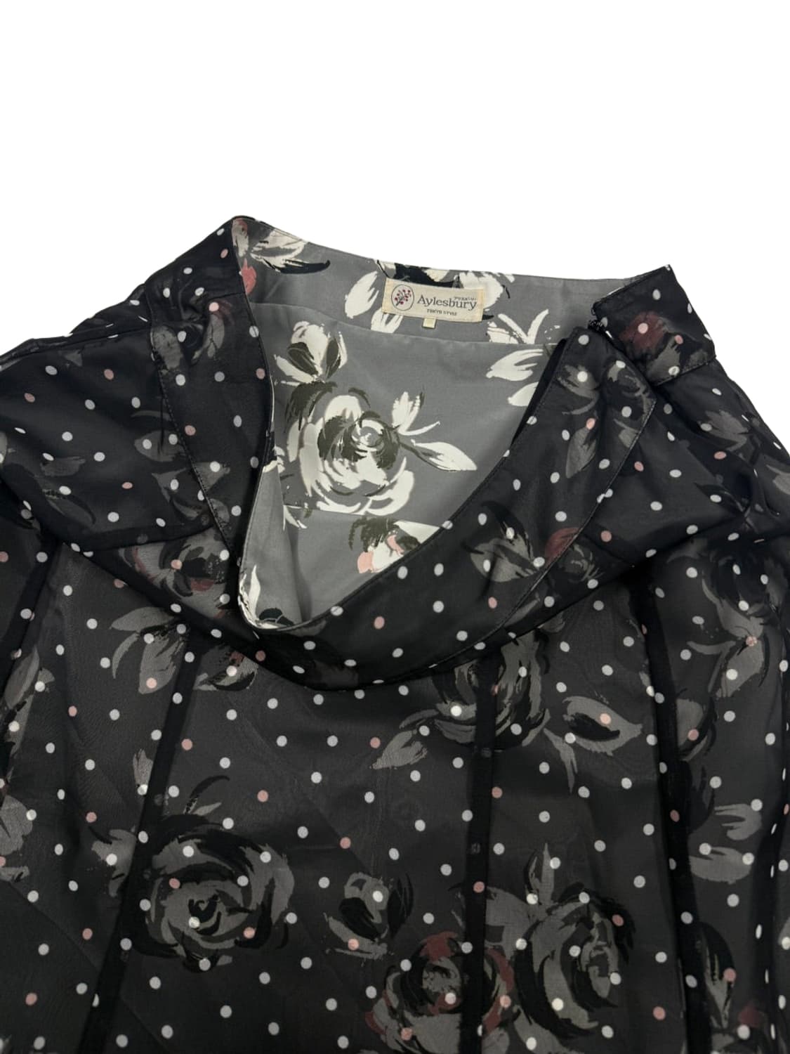 빈티지 Aylesbury 블랙 로즈 도트 플레어 미디 스커트 상품이미지3