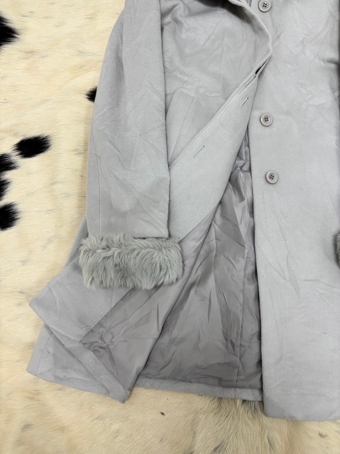 Grey Fur Hoodie Long Coat 상품이미지5
