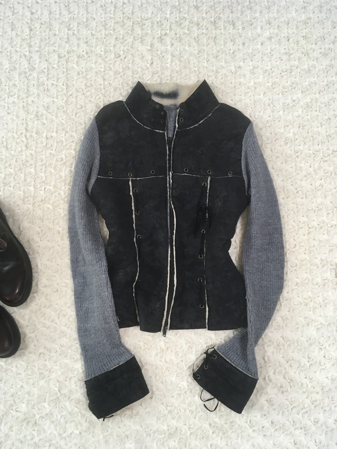 일본빈티지 아일렛 니트 무스탕 집업 상품이미지4