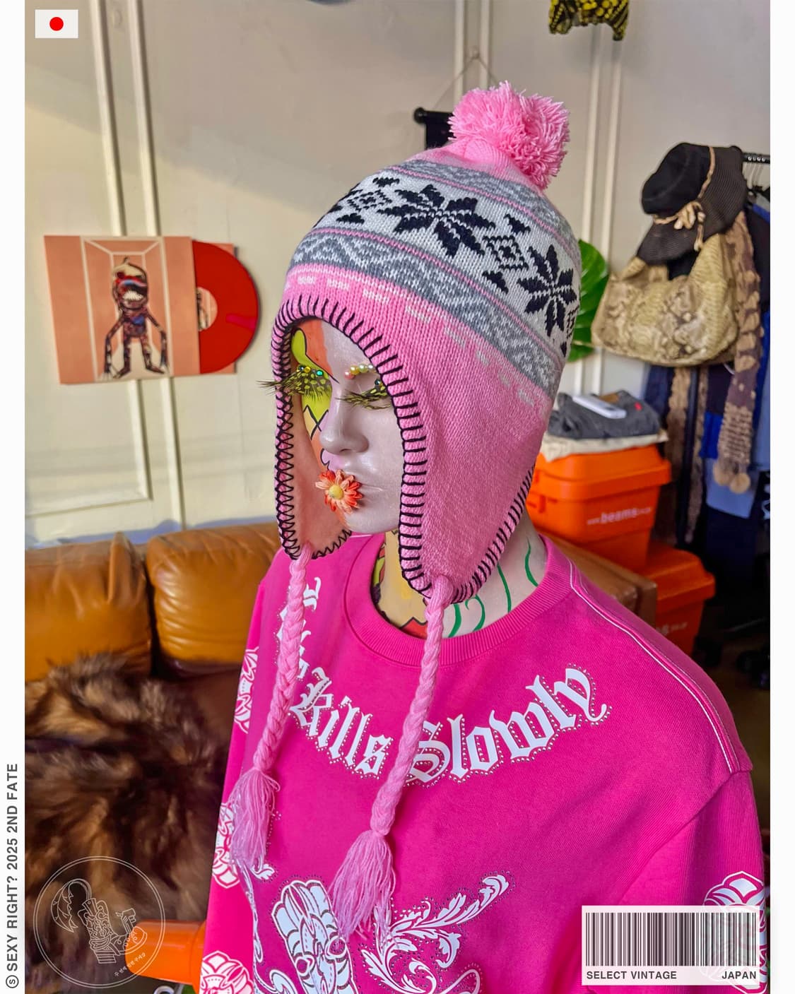 JPN Vintage Pink Ear-Muff Knit Beanie 상품이미지1