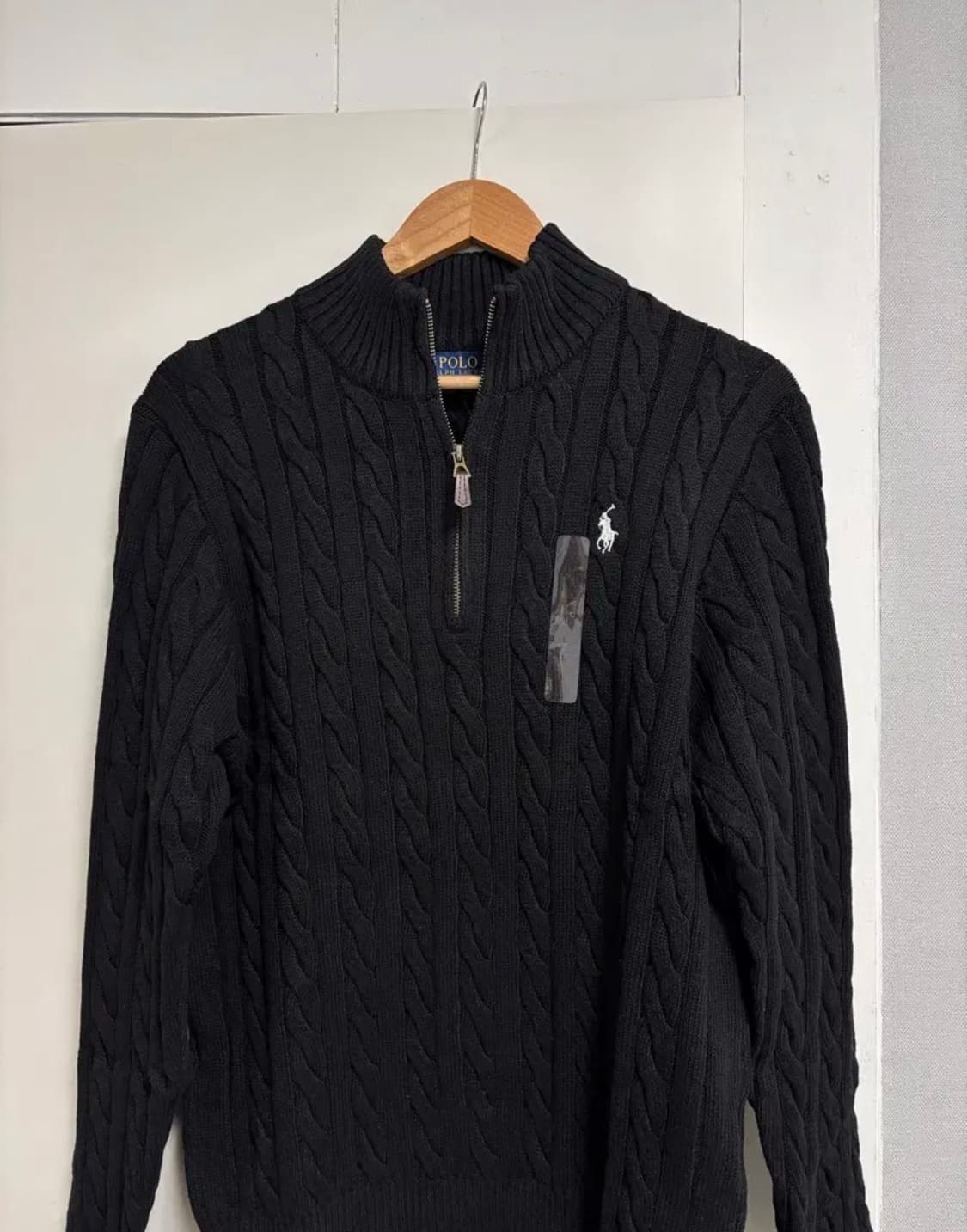 폴로 랄프로렌 블랙 케이블 반집업 니트 L 가격 많이 내려요 상품이미지1