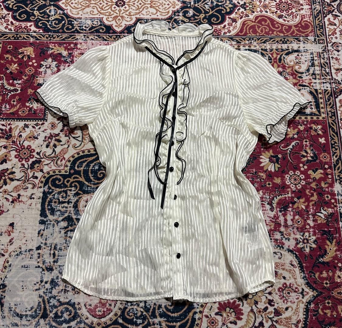 니혼진 홍콩 시스루 블라우스 샤 스커트 코디 상품이미지2