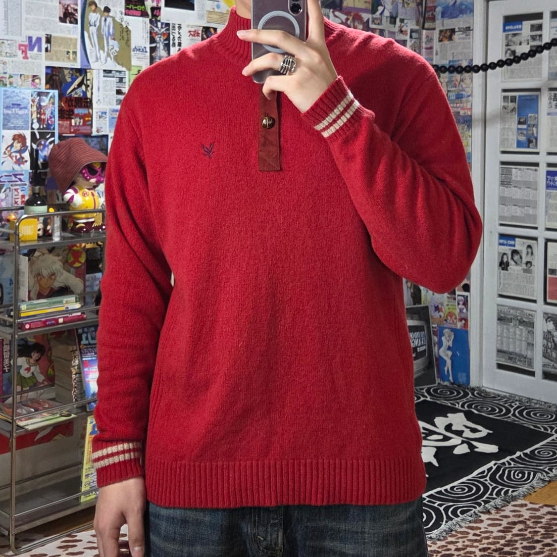 JPN 라일 앤스 스코트 레드 메론빵 단추 니트 상품이미지1