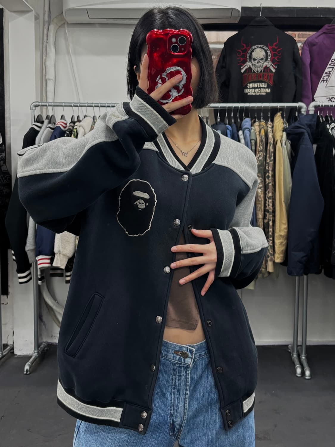 베이프 빅사루 투톤 바시티 자켓 상품이미지1