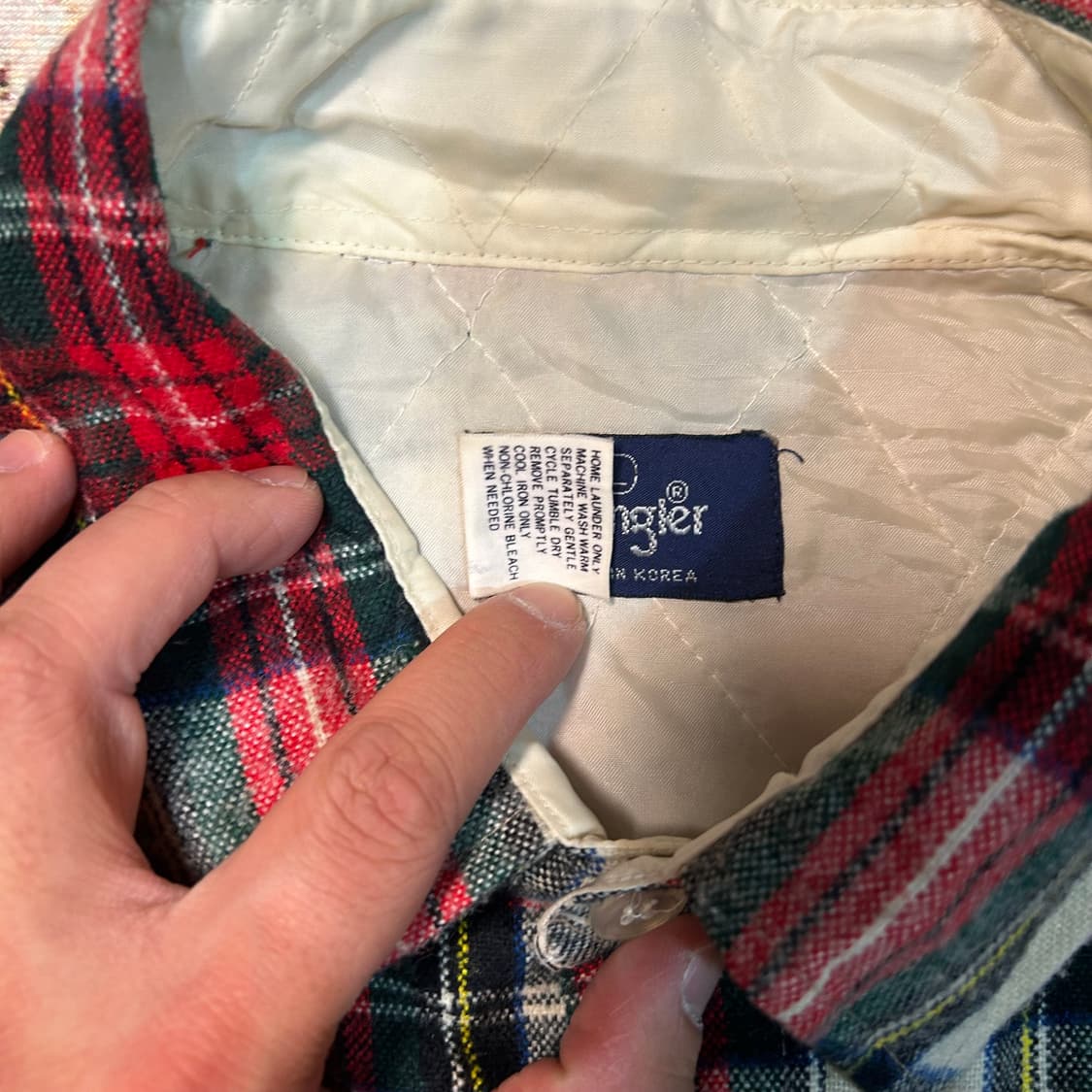 [L] 80s 랭글러 누빔 체크셔츠 상품이미지5