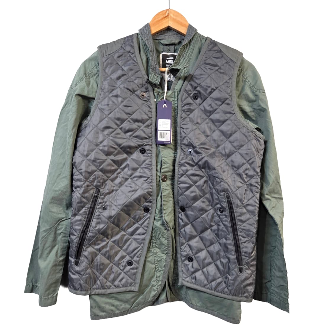 G-Star RAW 퀼팅 조끼 그린 셔츠 레이어드(S) 상품이미지1