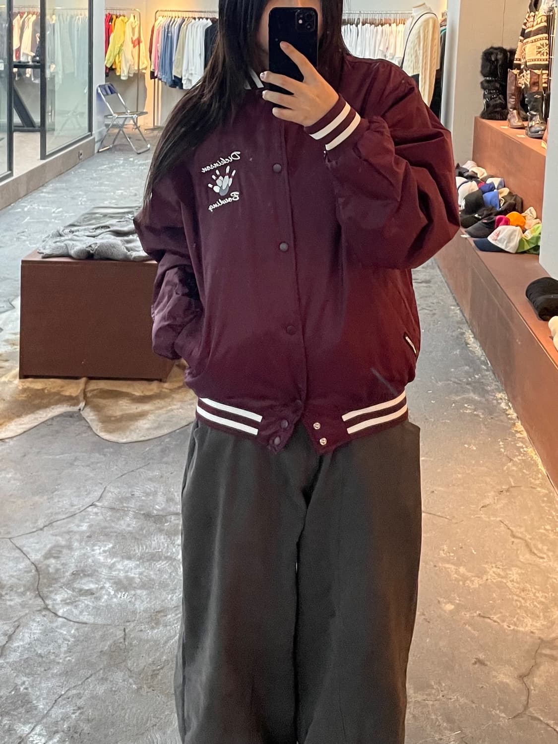 빈티지 나일론 버건디 바시티 자켓 H668 상품이미지1
