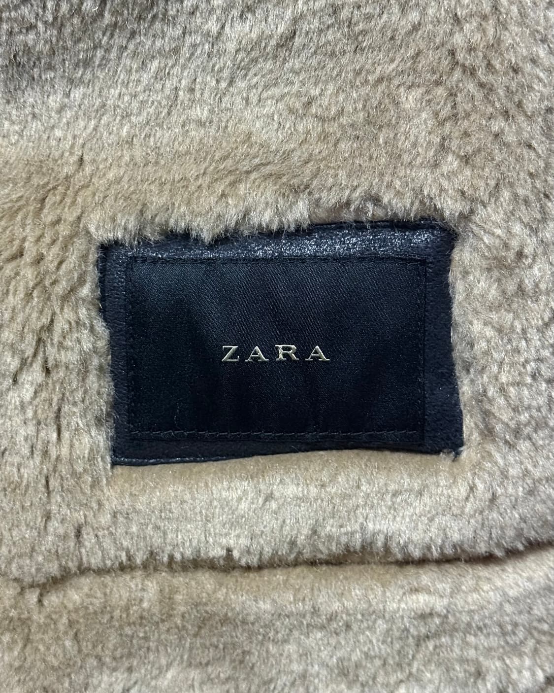 자라 무스탕 자켓 양털 레더 가죽 L 100 블랙 베이지 아이보리 바이커 상품이미지9