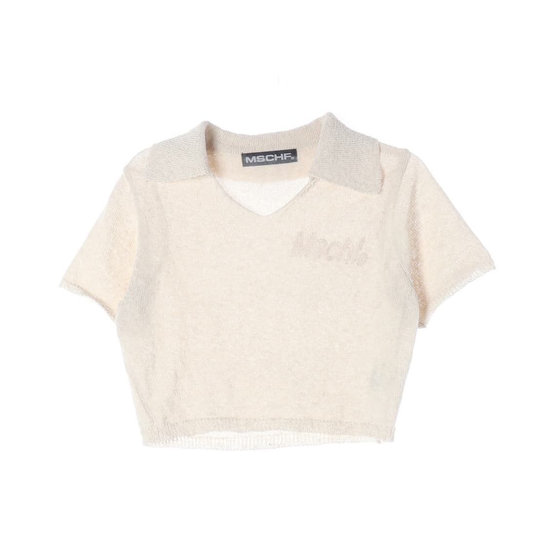미스치프 린넨 블렌드 반팔 크롭 카라 니트 탑 상품이미지1