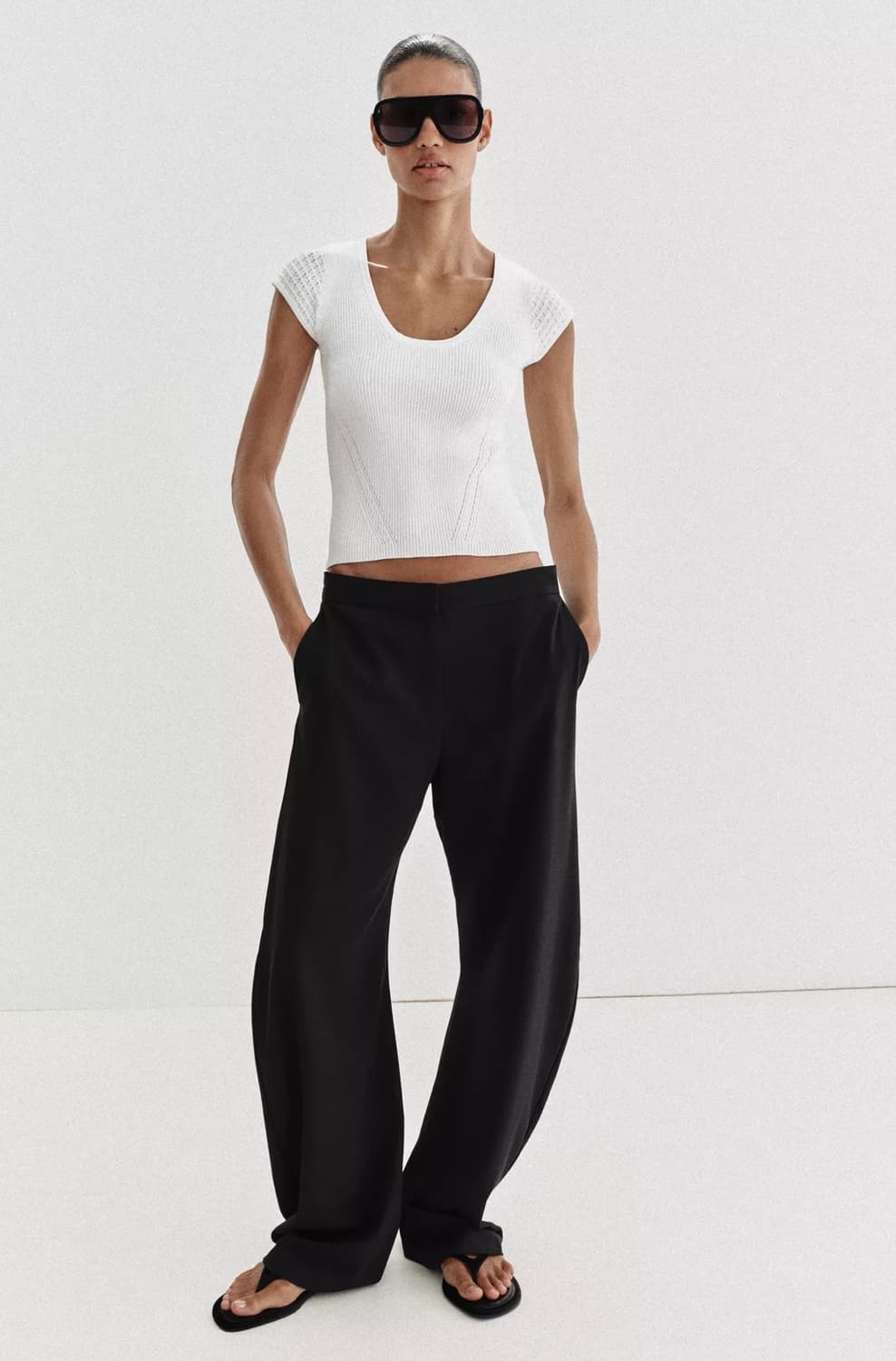 ZARA 자라 콤비 슬리브 니트 탑 화이트 상품이미지2