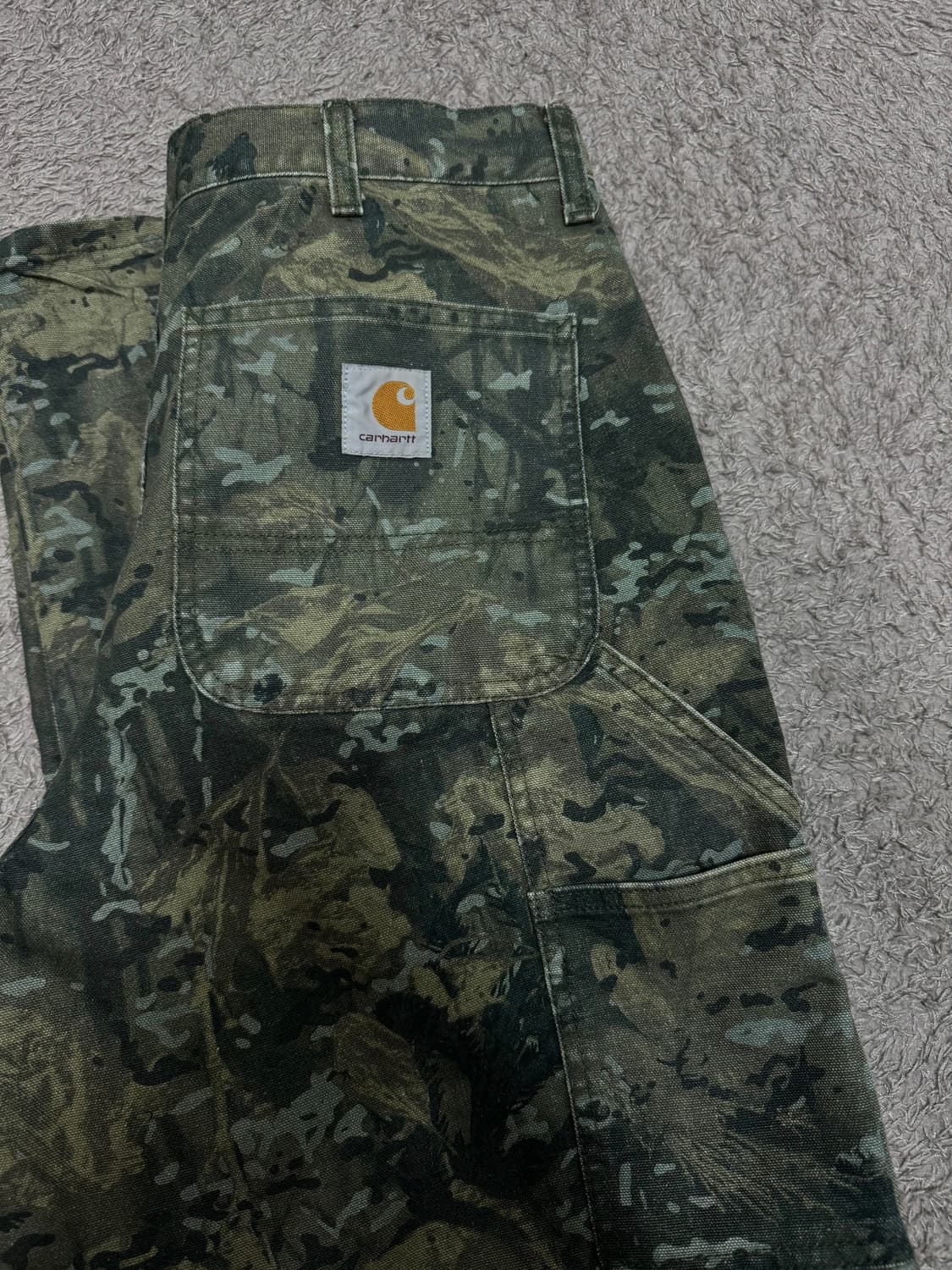 칼하트 싱글니 팬츠 디어본 카모 콤비 그린 스톤 워시드 상품이미지1