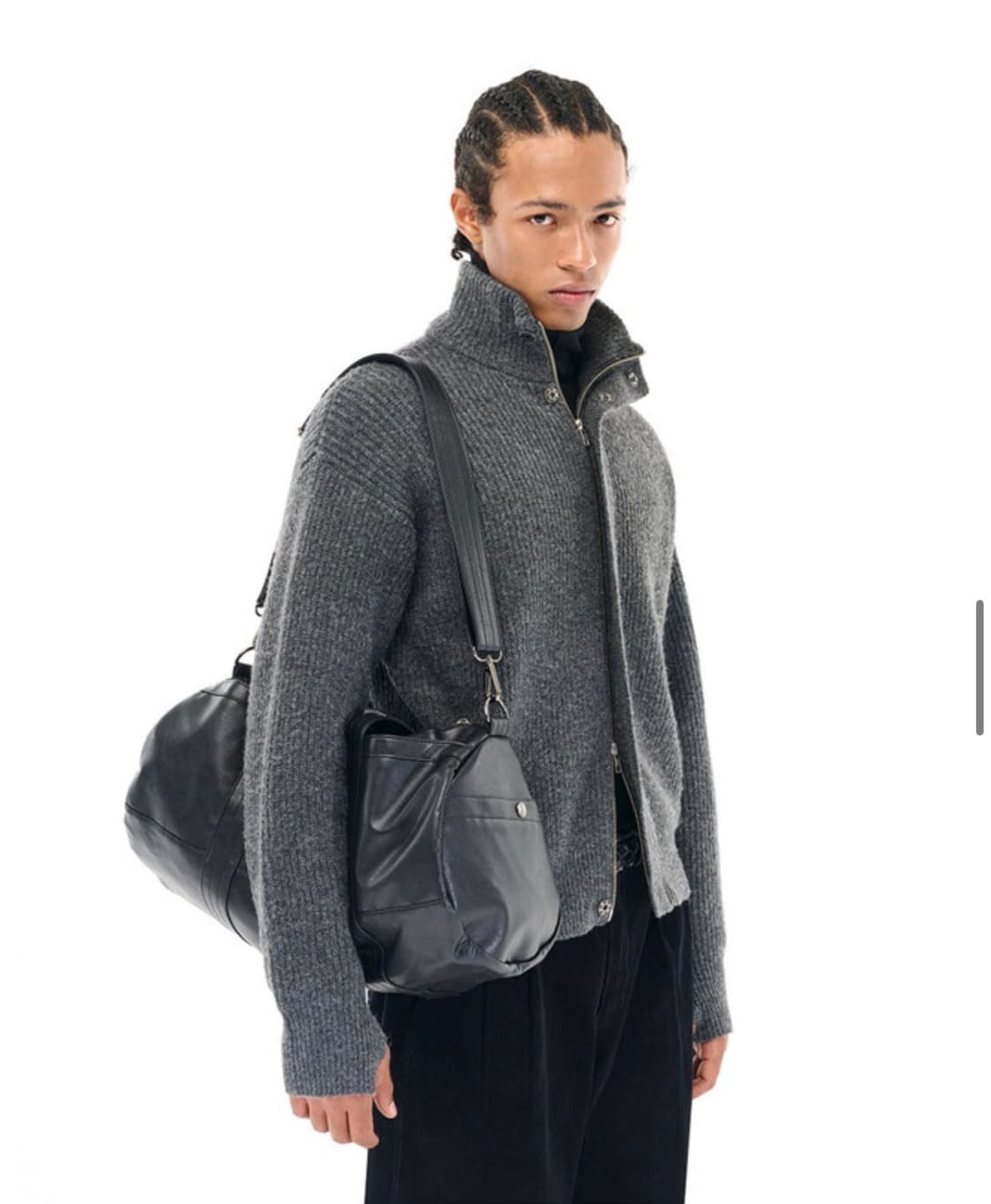 비슬로우 하이넥 니트 집업 자켓 차콜 상품이미지2