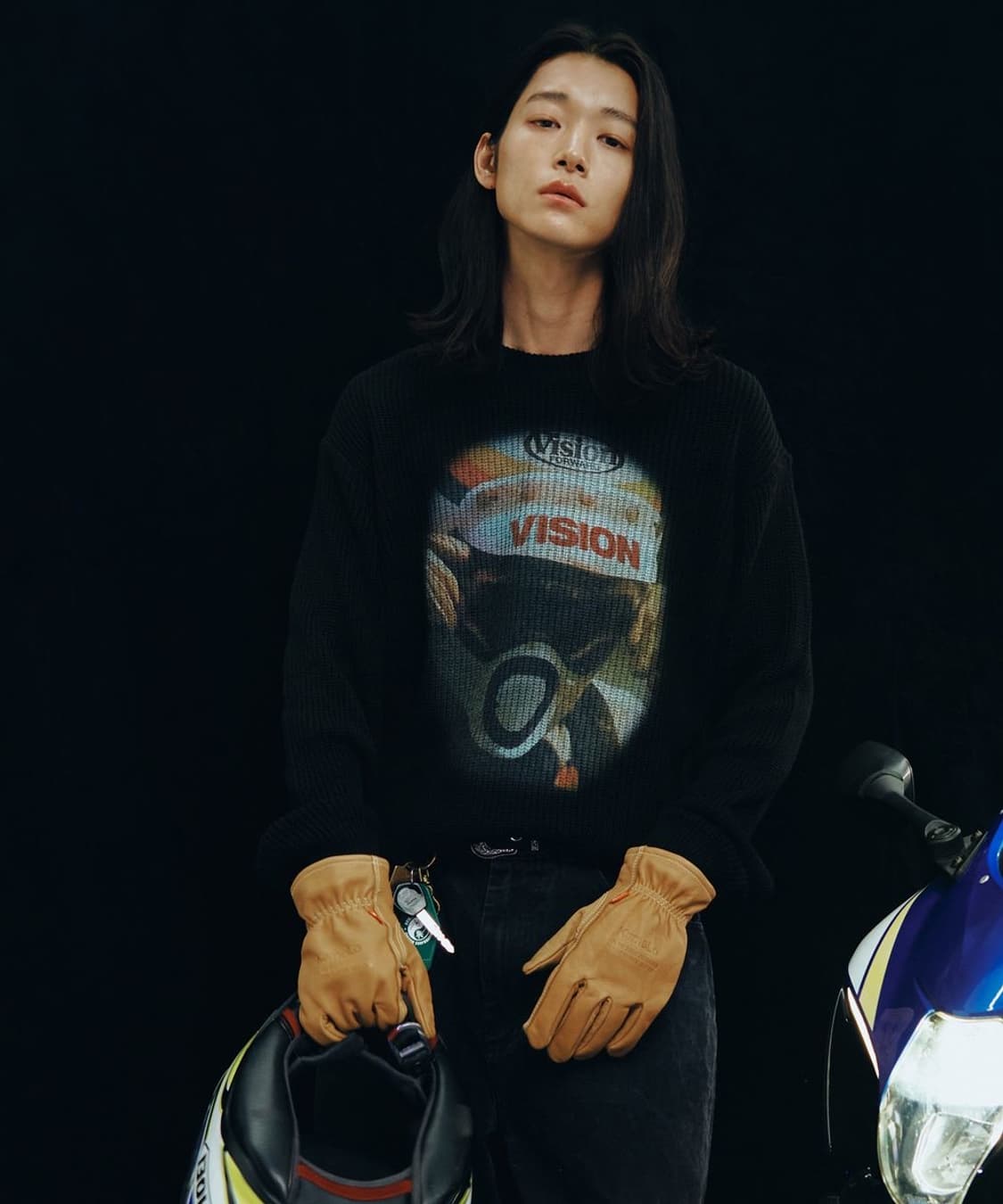 비전스트릿웨어 레이서 프린팅 니트 블랙 L 상품이미지2