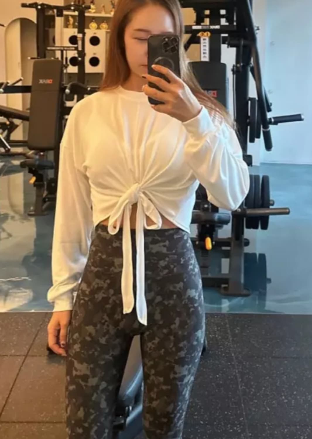 S 텍달린 새상품 젝시믹스 크롭 타이 긴팔 티셔츠 - 블랙 상품이미지7