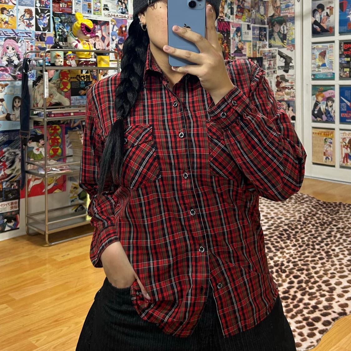 JPN 배드보이 타탄 체크 프린팅 레드 셔츠 상품이미지3