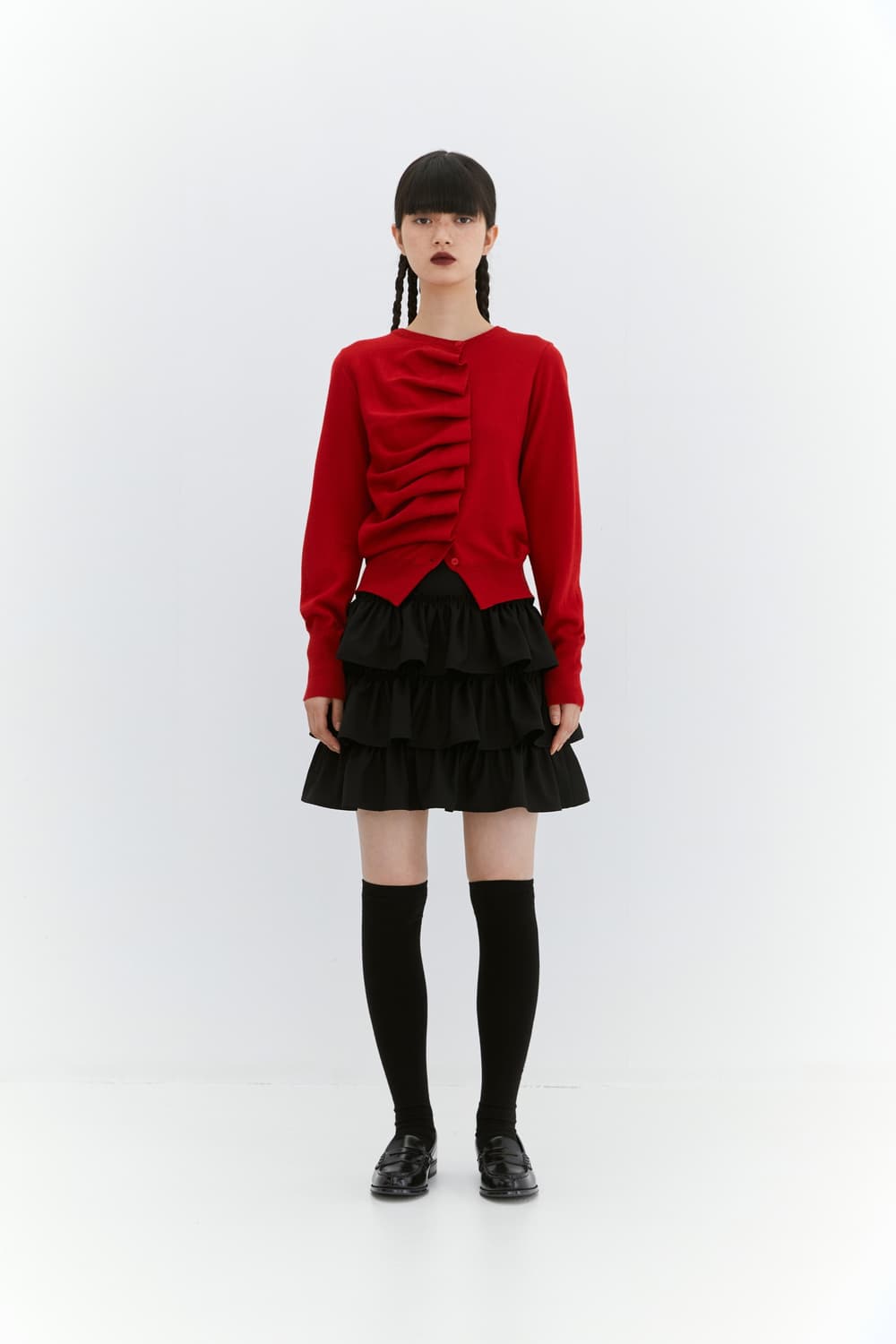 버뮬라 오블리크 니트 가디건 레드 상품이미지2