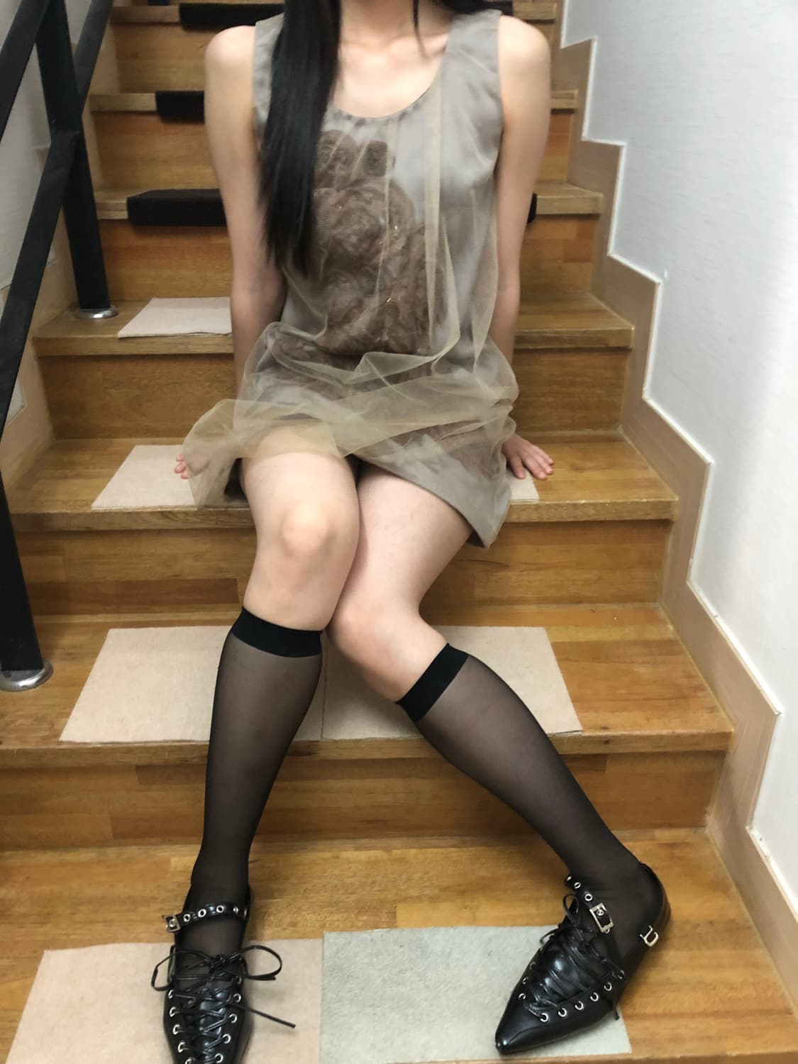 빈티지 라이트 카키 오리엔탈 레이스 원피스 상품이미지2