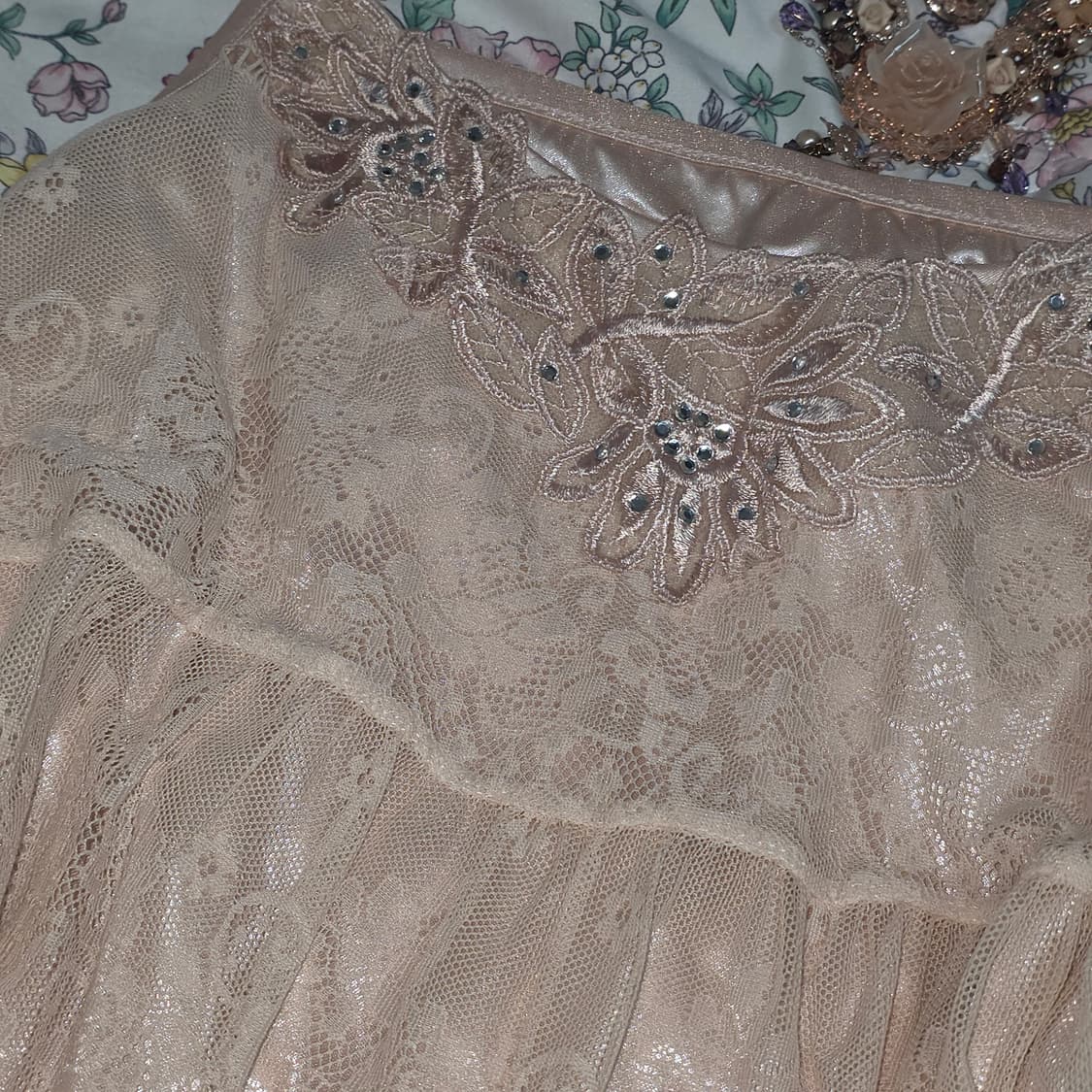 일본빈티지)로즈로맨틱 모리걸 레이스자수 엑시즈팜깔 히메갸루캉캉슬리브리스 상품이미지2