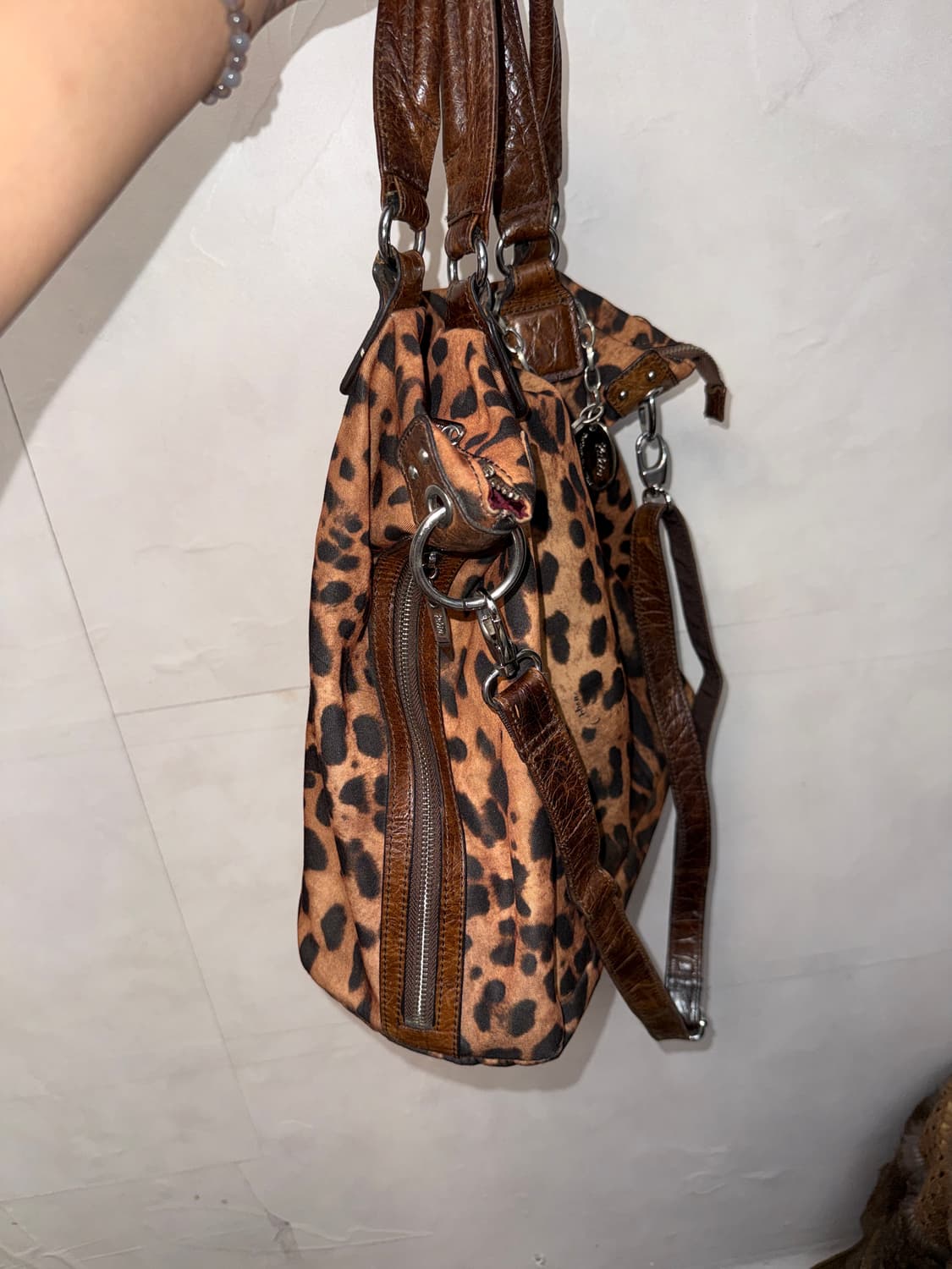 Brown leopard zipper detail two way bag 상품이미지3