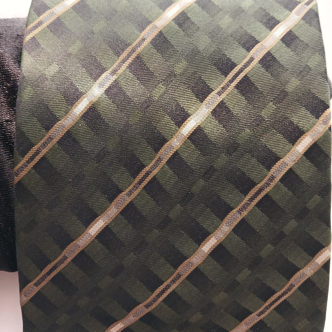 발망 실크 다크그린 체크 패턴 넥타이 9.8cm A등급 A18770
 상품이미지8