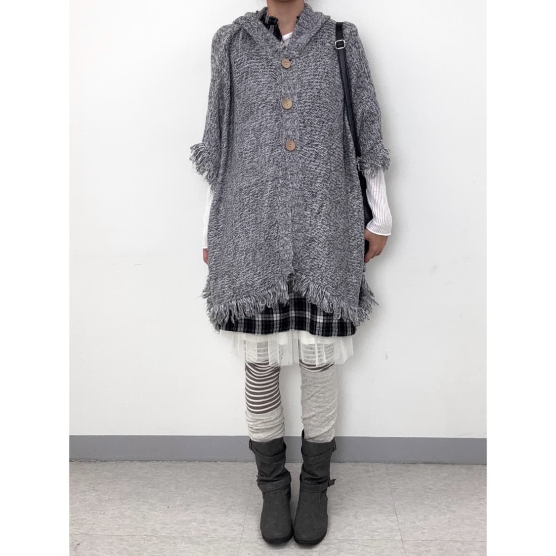 빈티지 그레이 니트 판쵸 케이프 망토 상품이미지1