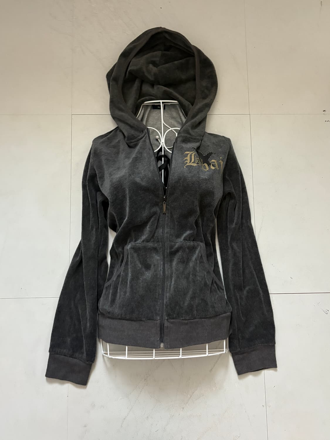 • Bang Bang Gray Velvet Hooded Zip-Up 상품이미지1